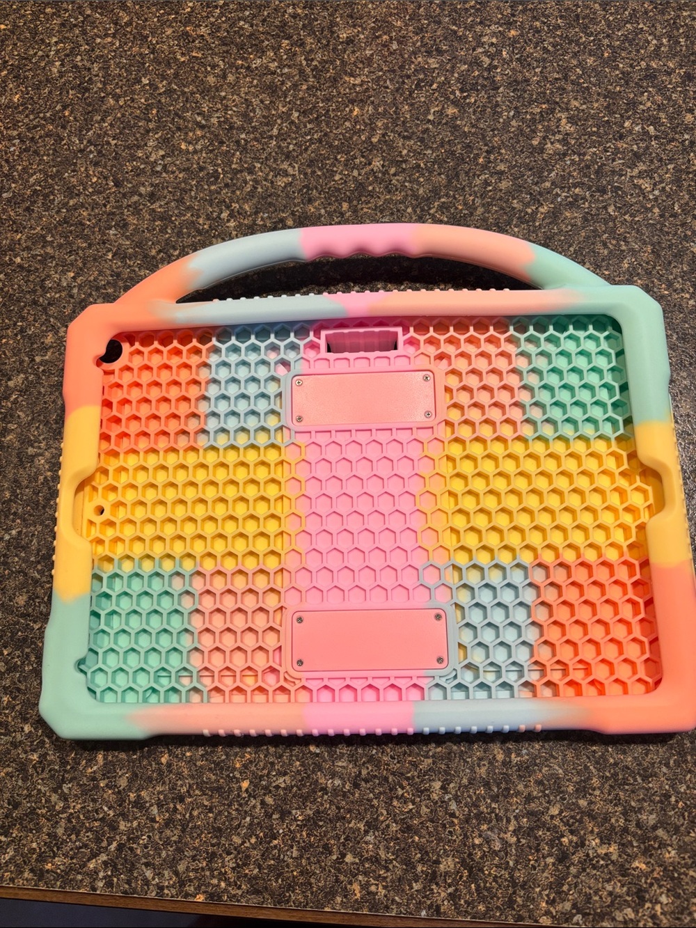 Amazon Multicolor Pastel Honeycomb Silicone Tablet Case with Carry Handle